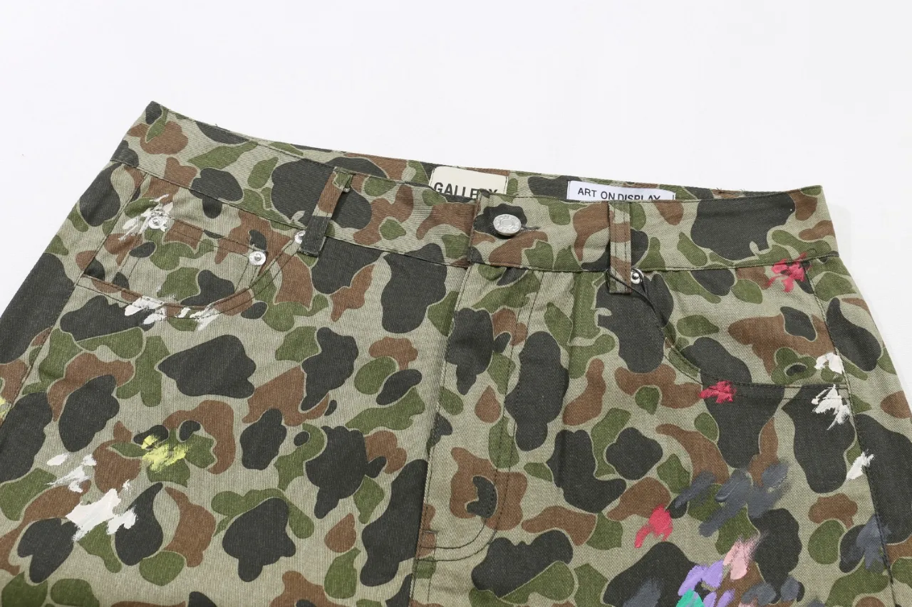 661#Gallery Dept New Hand-painted Ink Washed Overalls Camouflage Shorts Beauty Trendy Shorts Casual Five-Fifth Pants Camouflage Color S~XL P200